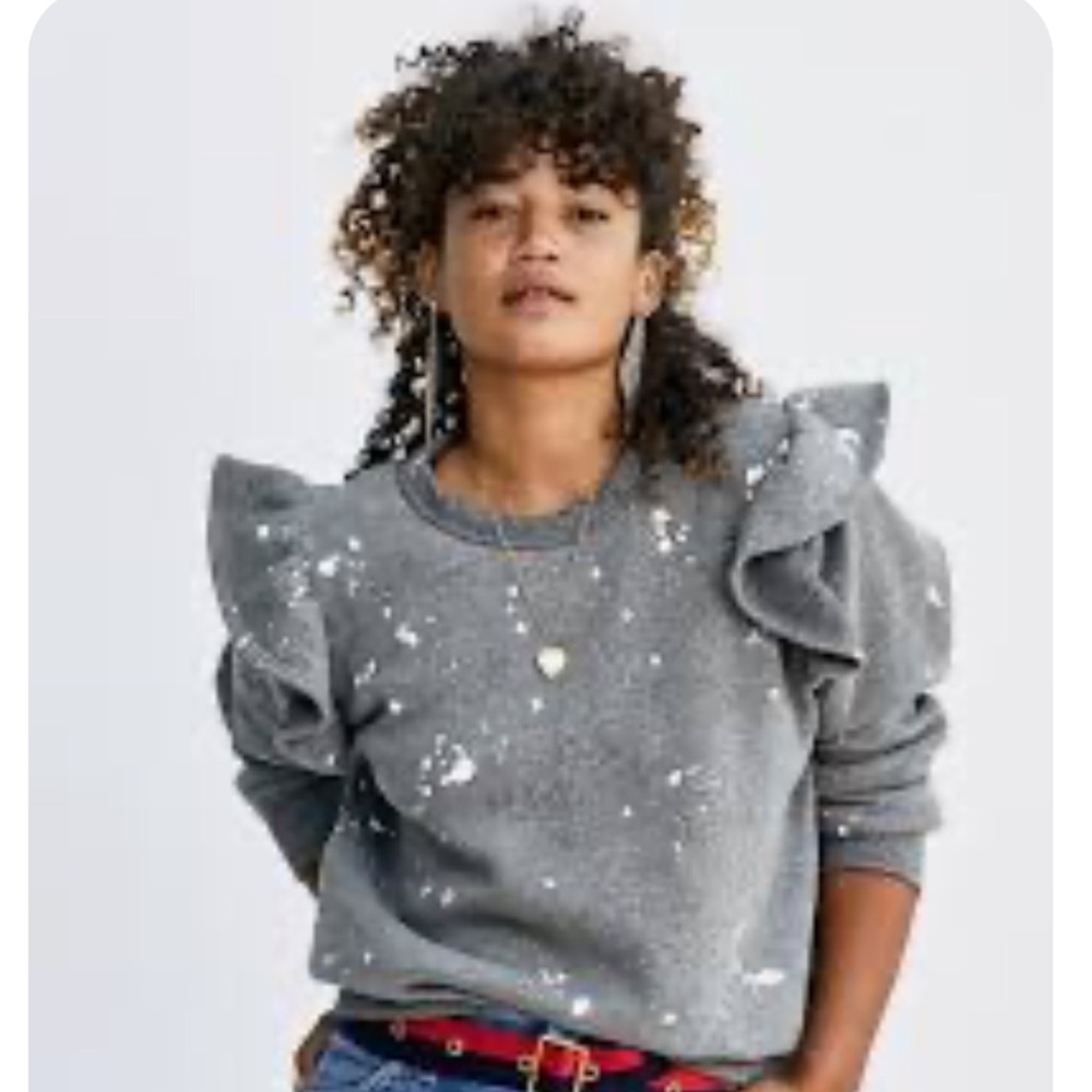 Clare V Ruffle Sweatshirt Cream Splash Print Size M